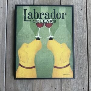 12 x 15 Art Brew Dogs Labrador Cellars Wall Home Decor Wine Cellar Yellow Dog